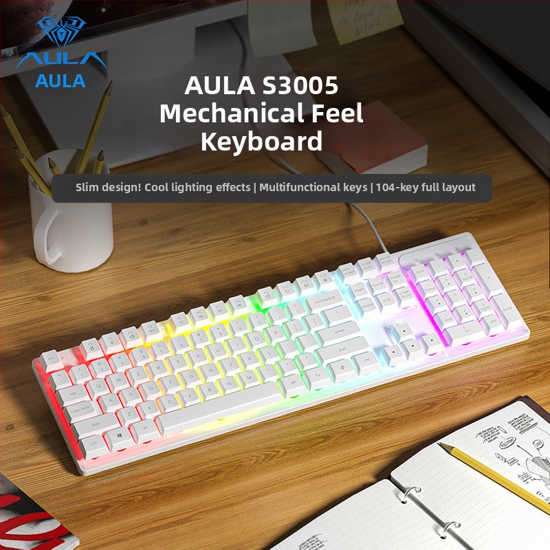 Клавиатура AULA Wolf Spider S3005, проводна офисна клавиатура, 104 клавиша, USB, цифрова клавиатура, смесена подсветка