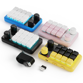 Keypad 12 taste cu două butoane rotative, Bluetooth fără fir multiplu moduri, programare macro personalizabilă cu copiere‑lipire, axe roșii, carcasă ABS