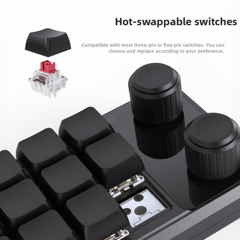 Keypad 12 taste cu două butoane rotative, Bluetooth fără fir multiplu moduri, programare macro personalizabilă cu copiere‑lipire, axe roșii, carcasă ABS