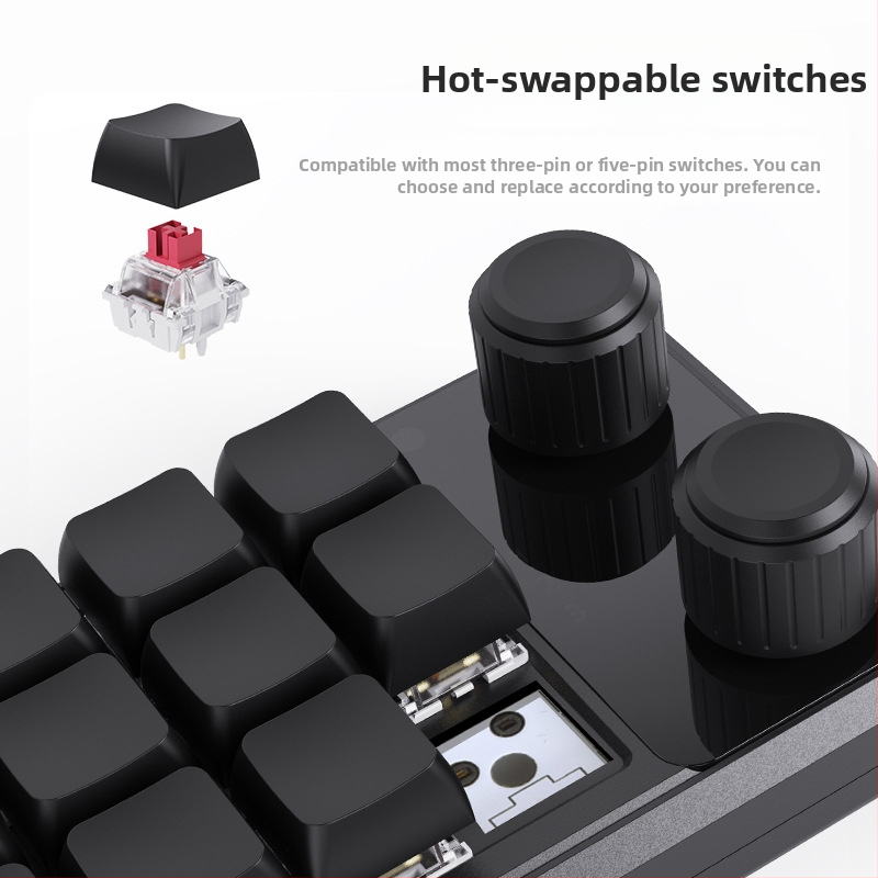Keypad 12 taste cu două butoane rotative, Bluetooth fără fir multiplu moduri, programare macro personalizabilă cu copiere‑lipire, axe roșii, carcasă ABS