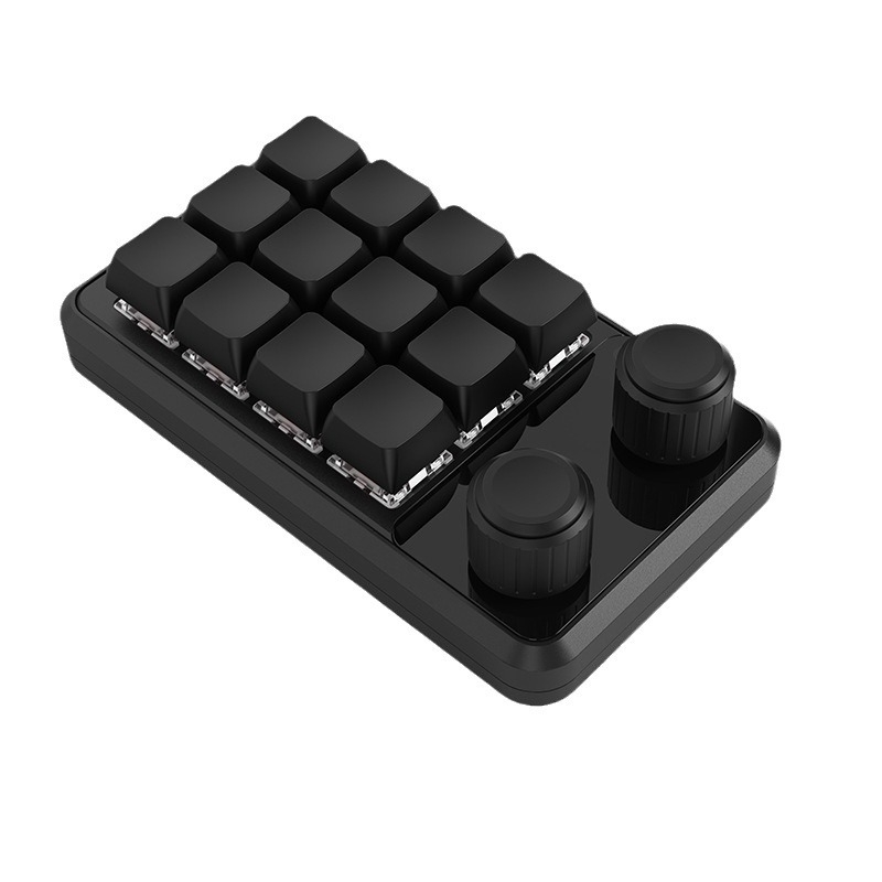 Keypad 12 taste cu două butoane rotative, Bluetooth fără fir multiplu moduri, programare macro personalizabilă cu copiere‑lipire, axe roșii, carcasă ABS