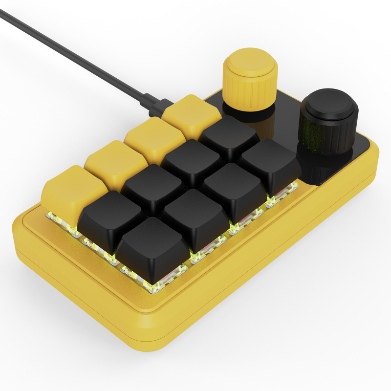 Keypad 12 taste cu două butoane rotative, Bluetooth fără fir multiplu moduri, programare macro personalizabilă cu copiere‑lipire, axe roșii, carcasă ABS