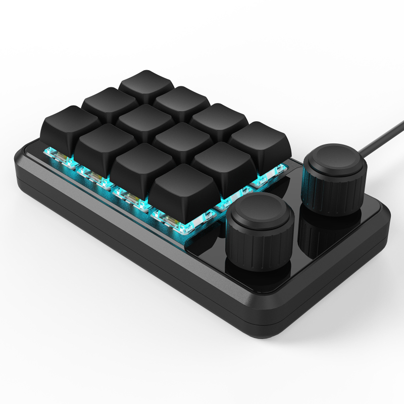 Keypad 12 taste cu două butoane rotative, Bluetooth fără fir multiplu moduri, programare macro personalizabilă cu copiere‑lipire, axe roșii, carcasă ABS