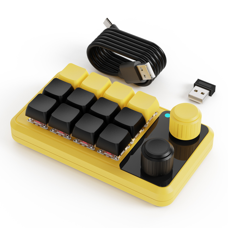 Keypad 12 taste cu două butoane rotative, Bluetooth fără fir multiplu moduri, programare macro personalizabilă cu copiere‑lipire, axe roșii, carcasă ABS