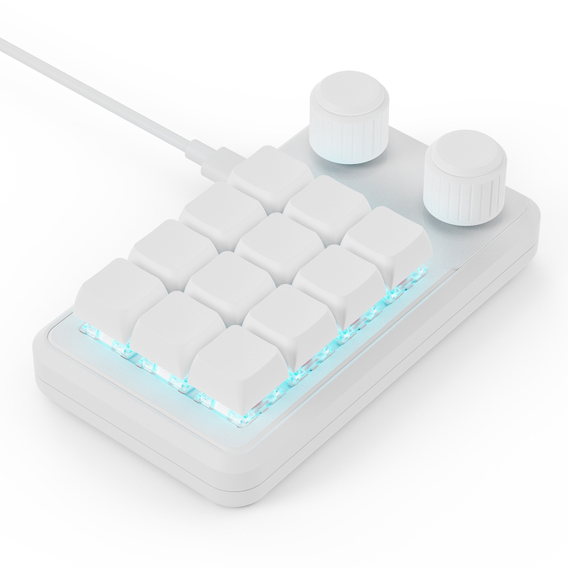 Keypad 12 taste cu două butoane rotative, Bluetooth fără fir multiplu moduri, programare macro personalizabilă cu copiere‑lipire, axe roșii, carcasă ABS