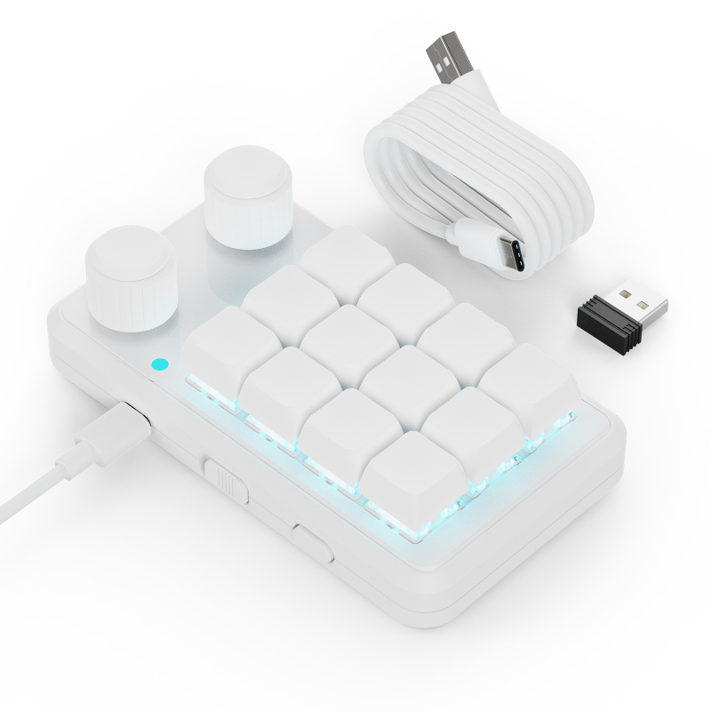 Keypad 12 taste cu două butoane rotative, Bluetooth fără fir multiplu moduri, programare macro personalizabilă cu copiere‑lipire, axe roșii, carcasă ABS