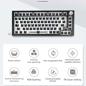Механичен клавиатурен комплект – 75 клавиша, безжичен три режима, RGB подсветка, hot-plug, съвместим с 4+ устройства