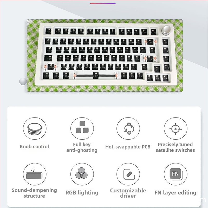 Механичен клавиатурен комплект – 75 клавиша, безжичен три режима, RGB подсветка, hot-plug, съвместим с 4+ устройства