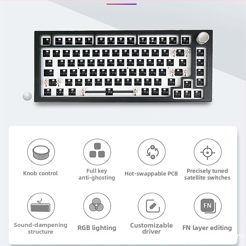 Механичен клавиатурен комплект – 75 клавиша, безжичен три режима, RGB подсветка, hot-plug, съвместим с 4+ устройства