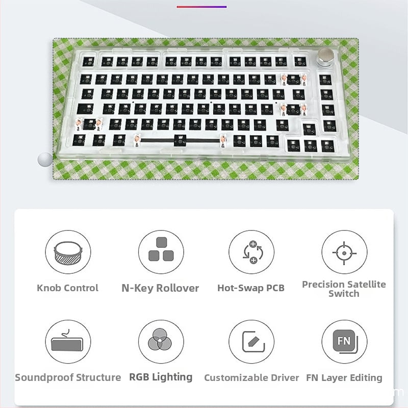 Механичен клавиатурен комплект – 75 клавиша, безжичен три режима, RGB подсветка, hot-plug, съвместим с 4+ устройства
