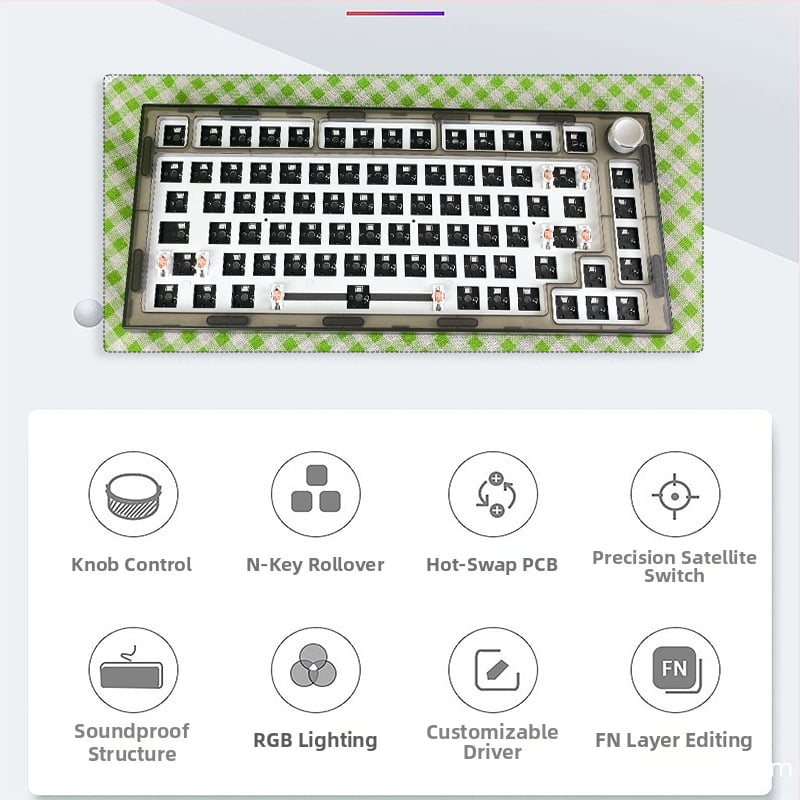 Механичен клавиатурен комплект – 75 клавиша, безжичен три режима, RGB подсветка, hot-plug, съвместим с 4+ устройства
