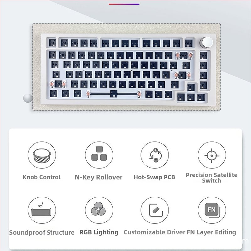 Механичен клавиатурен комплект – 75 клавиша, безжичен три режима, RGB подсветка, hot-plug, съвместим с 4+ устройства