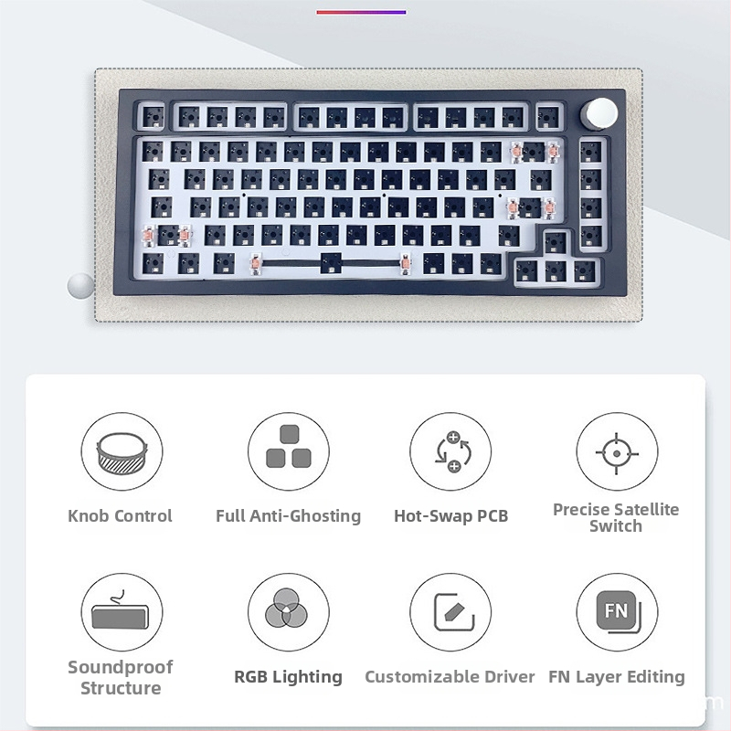 Механичен клавиатурен комплект – 75 клавиша, безжичен три режима, RGB подсветка, hot-plug, съвместим с 4+ устройства