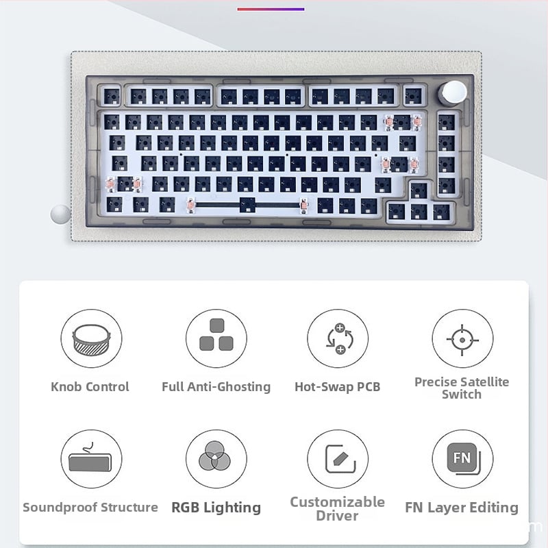 Механичен клавиатурен комплект – 75 клавиша, безжичен три режима, RGB подсветка, hot-plug, съвместим с 4+ устройства