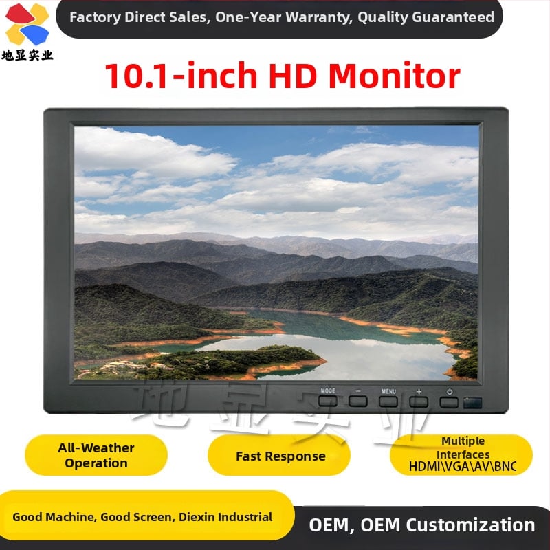 L106 jutiklinis monitorius su IPS TFT LCD, įvestys HDMI, VGA, BNC, AV ir USB, visuotinis suderinamumas, raiška 1024x600/1280x800/1920x1080