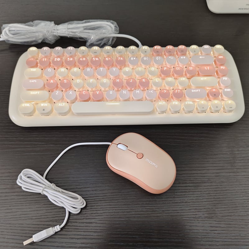 Проводен механичен комплект клавиатура и мишка с смесено осветление, ABS пластмасова конструкция, USB свързване, без подложка за китката