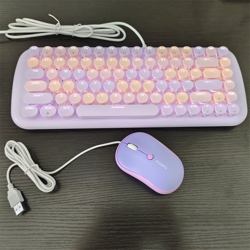 Проводен механичен комплект клавиатура и мишка с смесено осветление, ABS пластмасова конструкция, USB свързване, без подложка за китката