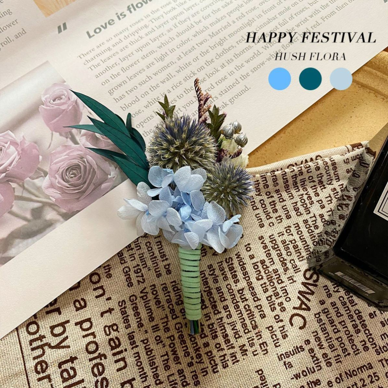 Сватбен корсаж с изсушени и вечни цветя – варианти Роза и Звездно небе, аксесоар за китка