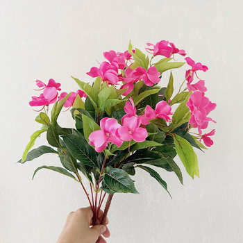 Umjetni cvijet od svile - buket sa 7 grančica rhododendrona i impatiensa, za kućnu i vanjsku dekoraciju. Brand yc; Materijal: Silk flower; Vrsta: Cactus