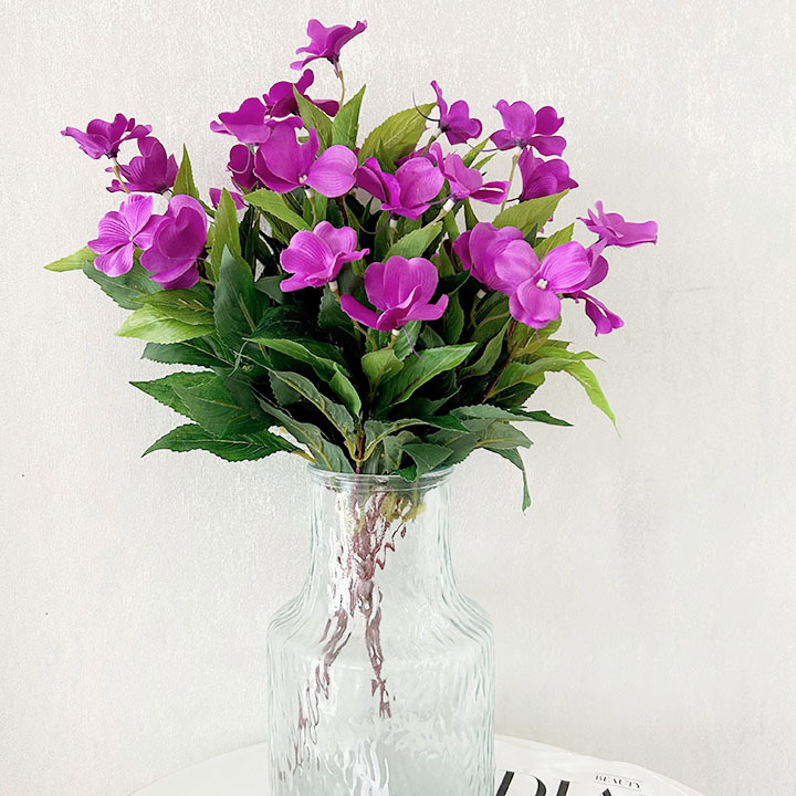 Umjetni cvijet od svile - buket sa 7 grančica rhododendrona i impatiensa, za kućnu i vanjsku dekoraciju. Brand yc; Materijal: Silk flower; Vrsta: Cactus
