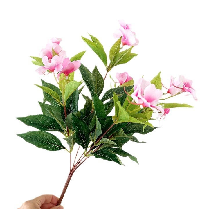 Umjetni cvijet od svile - buket sa 7 grančica rhododendrona i impatiensa, za kućnu i vanjsku dekoraciju. Brand yc; Materijal: Silk flower; Vrsta: Cactus