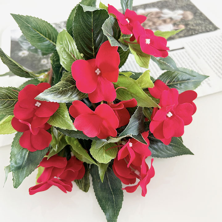 Umjetni cvijet od svile - buket sa 7 grančica rhododendrona i impatiensa, za kućnu i vanjsku dekoraciju. Brand yc; Materijal: Silk flower; Vrsta: Cactus