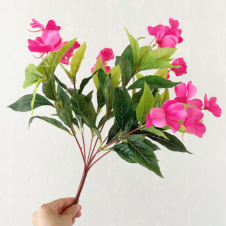 Umjetni cvijet od svile - buket sa 7 grančica rhododendrona i impatiensa, za kućnu i vanjsku dekoraciju. Brand yc; Materijal: Silk flower; Vrsta: Cactus