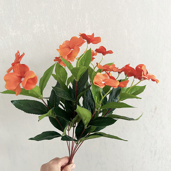 Umjetni cvijet od svile - buket sa 7 grančica rhododendrona i impatiensa, za kućnu i vanjsku dekoraciju. Brand yc; Materijal: Silk flower; Vrsta: Cactus