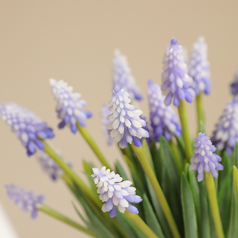 Hat csokor művirágok készlet: grape hyacinth és delphinium, műanyag anyag; esküvőre, otthoni dekorációhoz és fotórekvizitekt címekhez.
