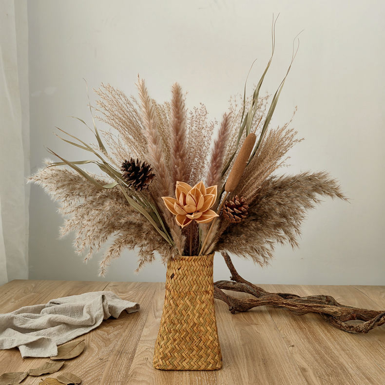 Szárított nád virágszálakból álló csokor — Lover Grass fajta, száraz levélerek, színezésmentes, Jungyu márka