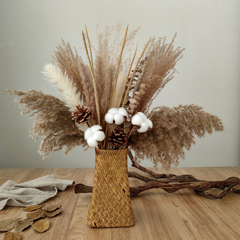 Szárított nád virágszálakból álló csokor — Lover Grass fajta, száraz levélerek, színezésmentes, Jungyu márka