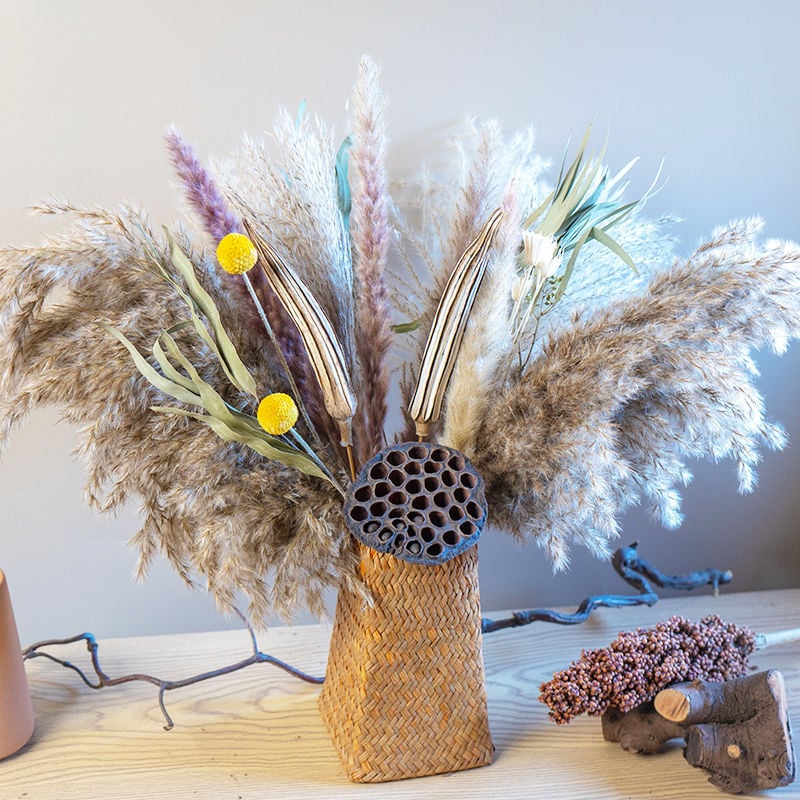 Szárított nád virágszálakból álló csokor — Lover Grass fajta, száraz levélerek, színezésmentes, Jungyu márka