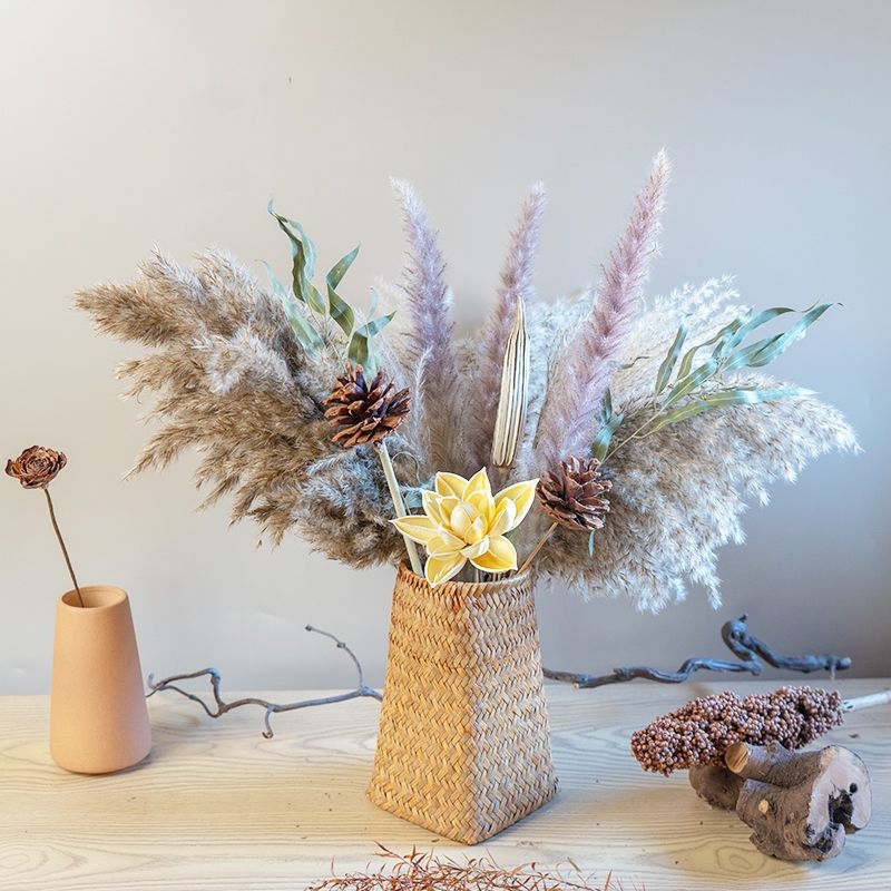 Szárított nád virágszálakból álló csokor — Lover Grass fajta, száraz levélerek, színezésmentes, Jungyu márka