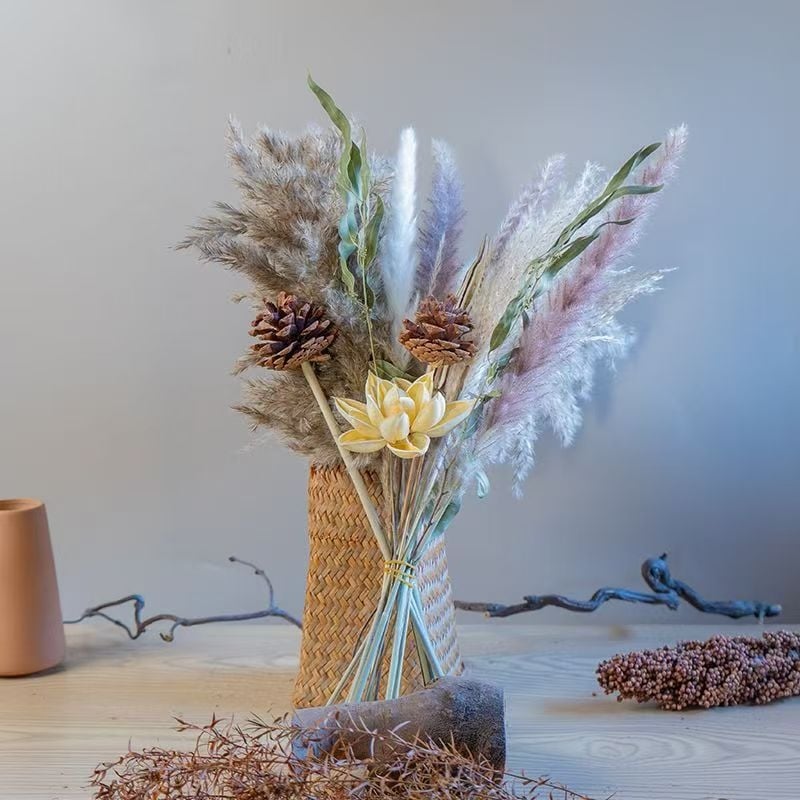 Szárított nád virágszálakból álló csokor — Lover Grass fajta, száraz levélerek, színezésmentes, Jungyu márka