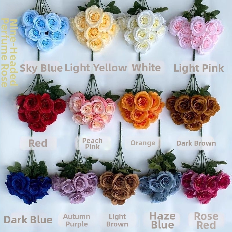 Kytica ruží z hodvábu, 9 hláv, svadobná sála dekor, domáca dekorácia, rekvizity pre fotenie