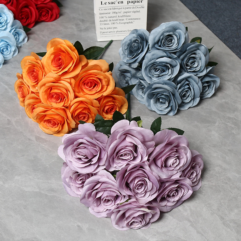 Kytica ruží z hodvábu, 9 hláv, svadobná sála dekor, domáca dekorácia, rekvizity pre fotenie