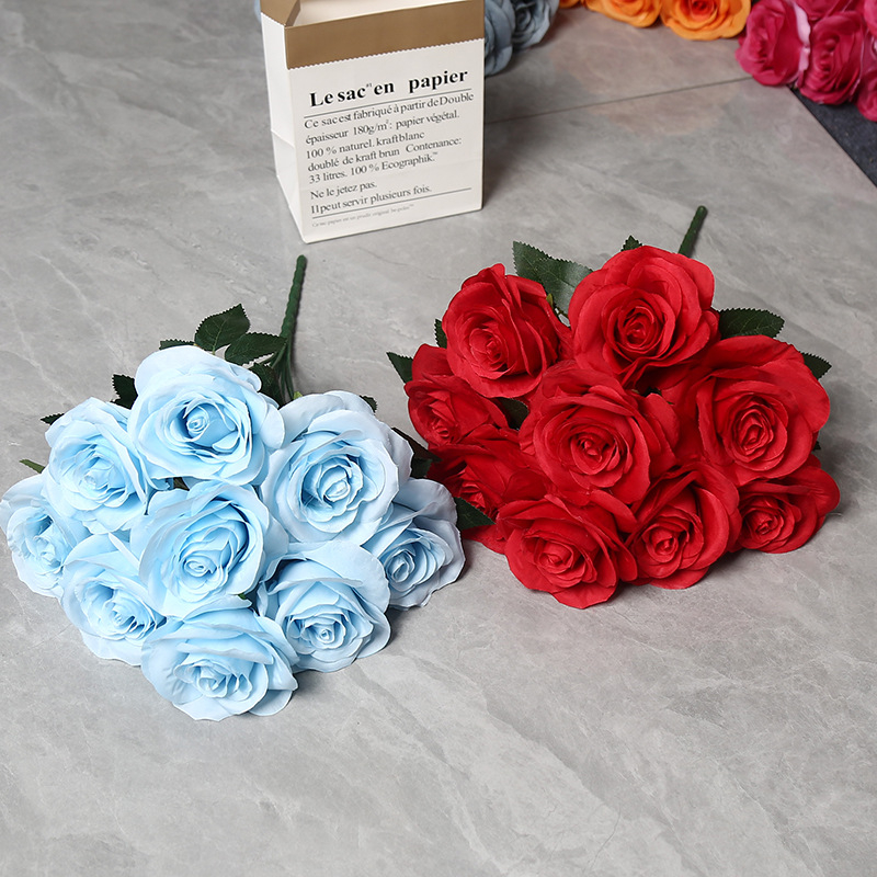 Kytica ruží z hodvábu, 9 hláv, svadobná sála dekor, domáca dekorácia, rekvizity pre fotenie