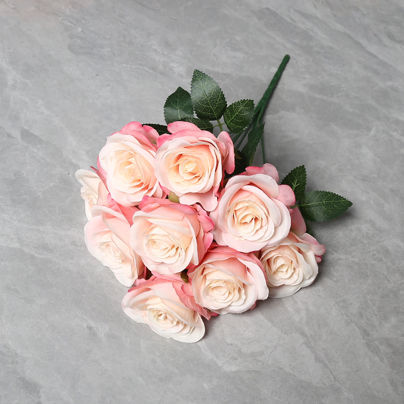 Kytica ruží z hodvábu, 9 hláv, svadobná sála dekor, domáca dekorácia, rekvizity pre fotenie