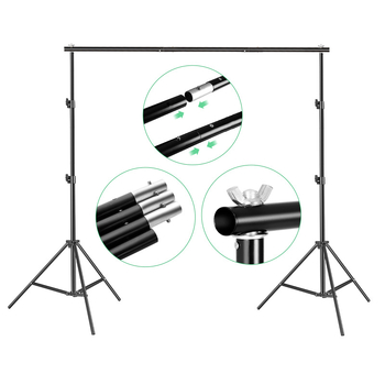 Fono rėmas produktų fotografavimui – metalinio/geležies vamzdžio rėmas; svoris 3 kg+; komplekte stovas, klipai ir krepšys