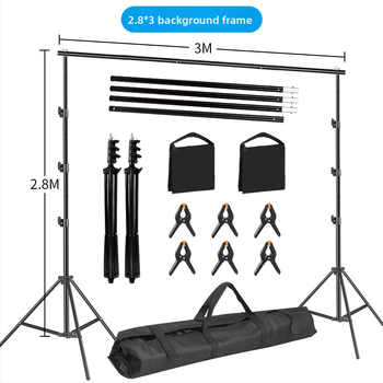 Fono rėmas produktų fotografavimui – metalinio/geležies vamzdžio rėmas; svoris 3 kg+; komplekte stovas, klipai ir krepšys