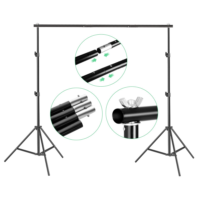 Fono rėmas produktų fotografavimui – metalinio/geležies vamzdžio rėmas; svoris 3 kg+; komplekte stovas, klipai ir krepšys