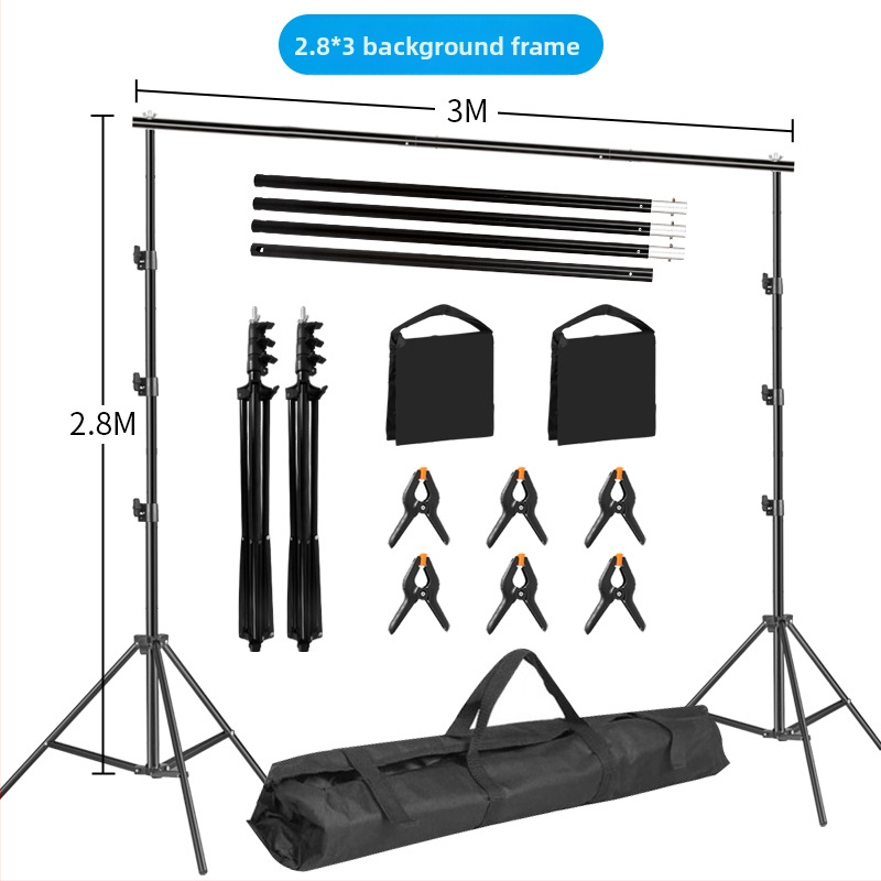 Pozadie rám pre fotografovanie produktu – kovový/železný rám; hmotnosť 3 kg+; balenie zahŕňa stojan, klipsy a tašku