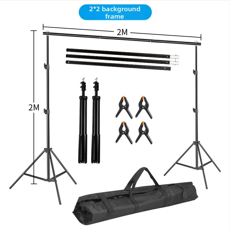 Fono rėmas produktų fotografavimui – metalinio/geležies vamzdžio rėmas; svoris 3 kg+; komplekte stovas, klipai ir krepšys