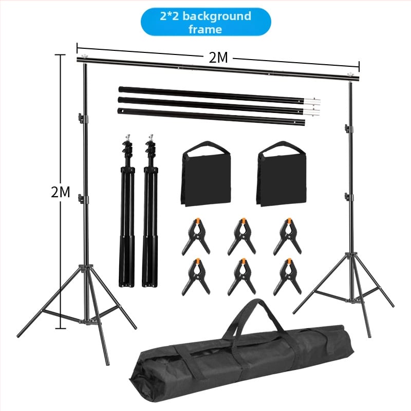 Fono rėmas produktų fotografavimui – metalinio/geležies vamzdžio rėmas; svoris 3 kg+; komplekte stovas, klipai ir krepšys