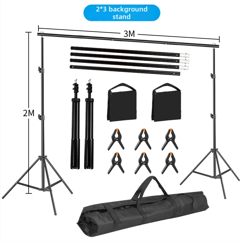 Fono rėmas produktų fotografavimui – metalinio/geležies vamzdžio rėmas; svoris 3 kg+; komplekte stovas, klipai ir krepšys