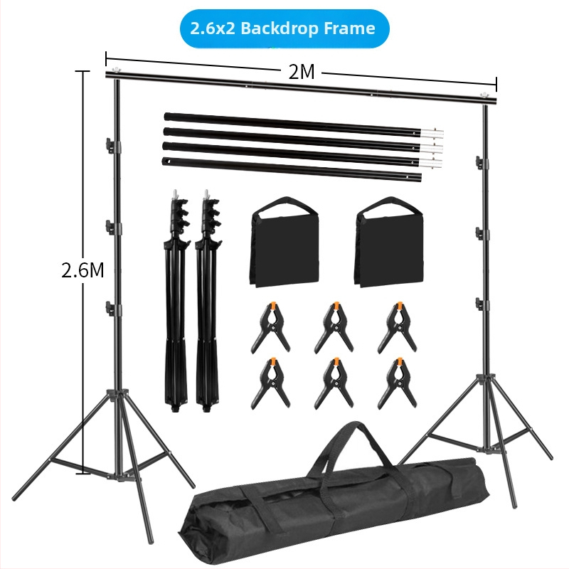 Fono rėmas produktų fotografavimui – metalinio/geležies vamzdžio rėmas; svoris 3 kg+; komplekte stovas, klipai ir krepšys