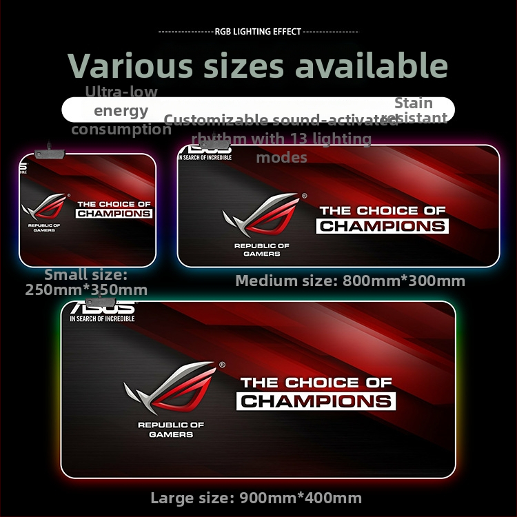 Svetlá RGB herná podložka pod myš s USB hubom, jednostranná stolná podložka, OEM prispôsobenie