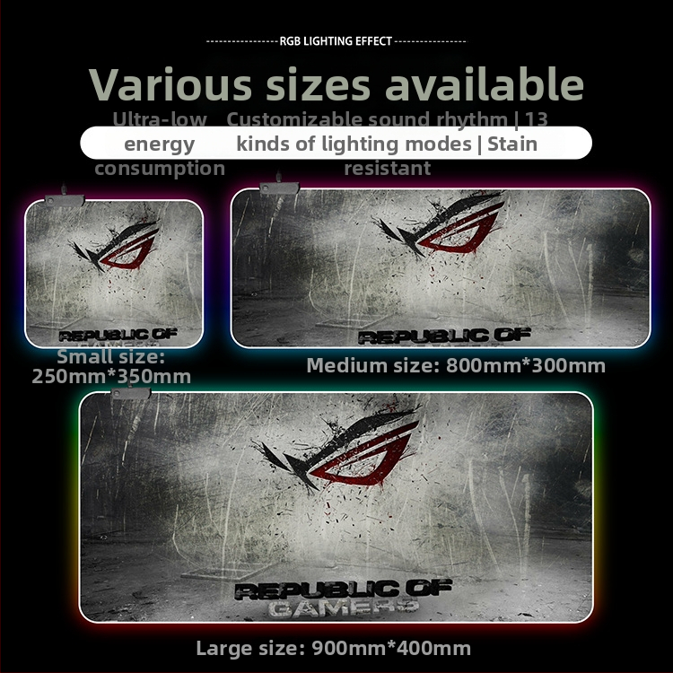 Svetlá RGB herná podložka pod myš s USB hubom, jednostranná stolná podložka, OEM prispôsobenie