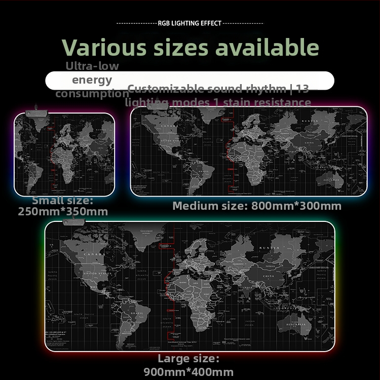 Svetlá RGB herná podložka pod myš s USB hubom, jednostranná stolná podložka, OEM prispôsobenie