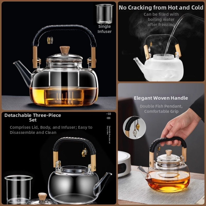 Stikla tējnīca ar augstu temperatūras izturību, jauda 4 L vai vairāk, 380 V / 1000 W, datoru tipa vadība